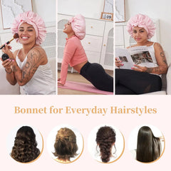 Silk Bonnet For Sleeping Women, Satin Hair Bonnet For Sleeping For Wavy Curly Natural Hair Women Men - Pink DC-Funny Candle Co