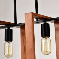 4-Light Kitchen Island Lights Pendant Light Farmhouse Dining Room Light Fixture, Rustic Wood And Black Metal Rectangular Chandelier, Hanging Lighting For Living Room,Conference Room, Home Office DC-Funny Candle Co