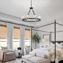 Black Wagon Wheel Chandelier, 8-Light Farmhouse Crystal Chandeliers DC-Funny Candle Co