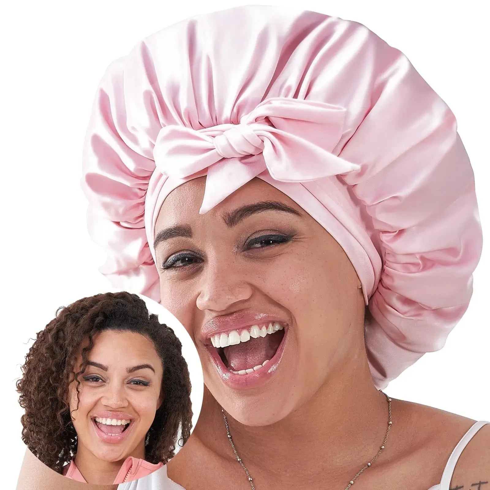Silk Bonnet For Sleeping Women, Satin Hair Bonnet For Sleeping For Wavy Curly Natural Hair Women Men - Pink DC-Funny Candle Co