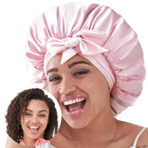 Silk Bonnet For Sleeping Women, Satin Hair Bonnet For Sleeping For Wavy Curly Natural Hair Women Men - Pink DC-Funny Candle Co