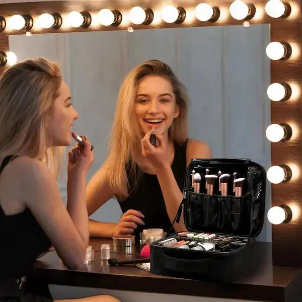 Travel Cosmetic Bag, Women's Portable Cosmetic Case, Professional Cosmetic Storage Box With Adjustable Dividers DC-Funny Candle Co