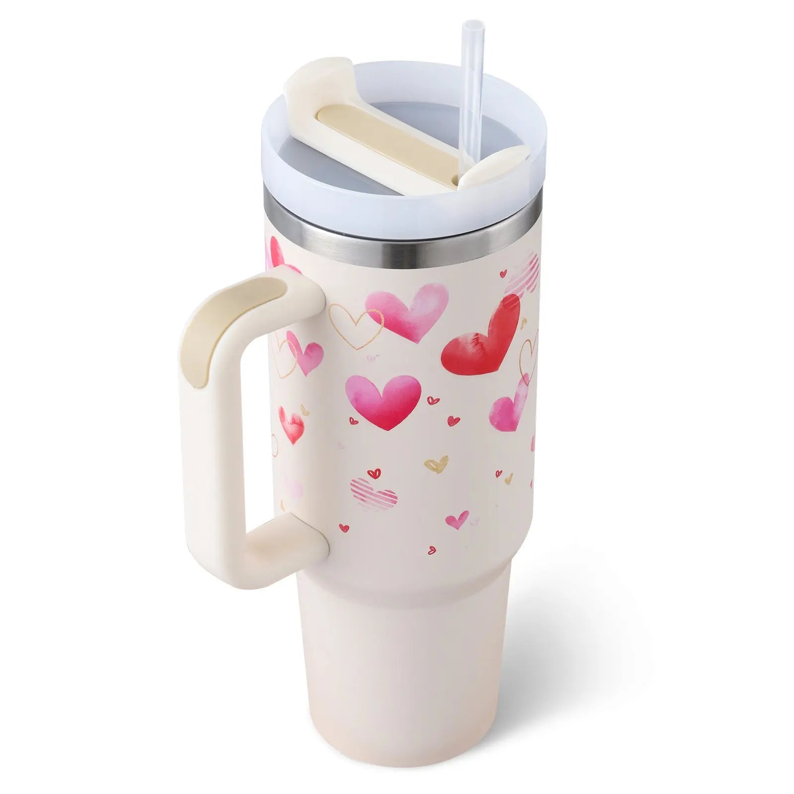 40 Oz Tumbler With Handle Straw Insulated, Stainless Steel Spill Proof Vacuum Coffee Cup Tumbler With Lid Tapered Mug Gifts For Valentine Lover Suitable For Car Gym Office Travel global warehouse