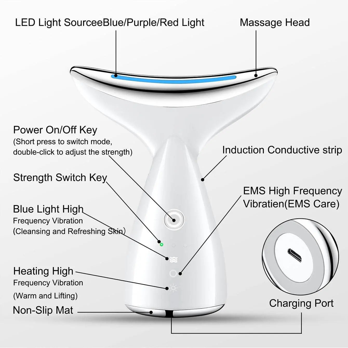 Face Tightening Device, Firm And Tightens Sagging Skin Face Neck Massager, Beauty Facial Massager For Women And Men - White DC-Funny Candle Co