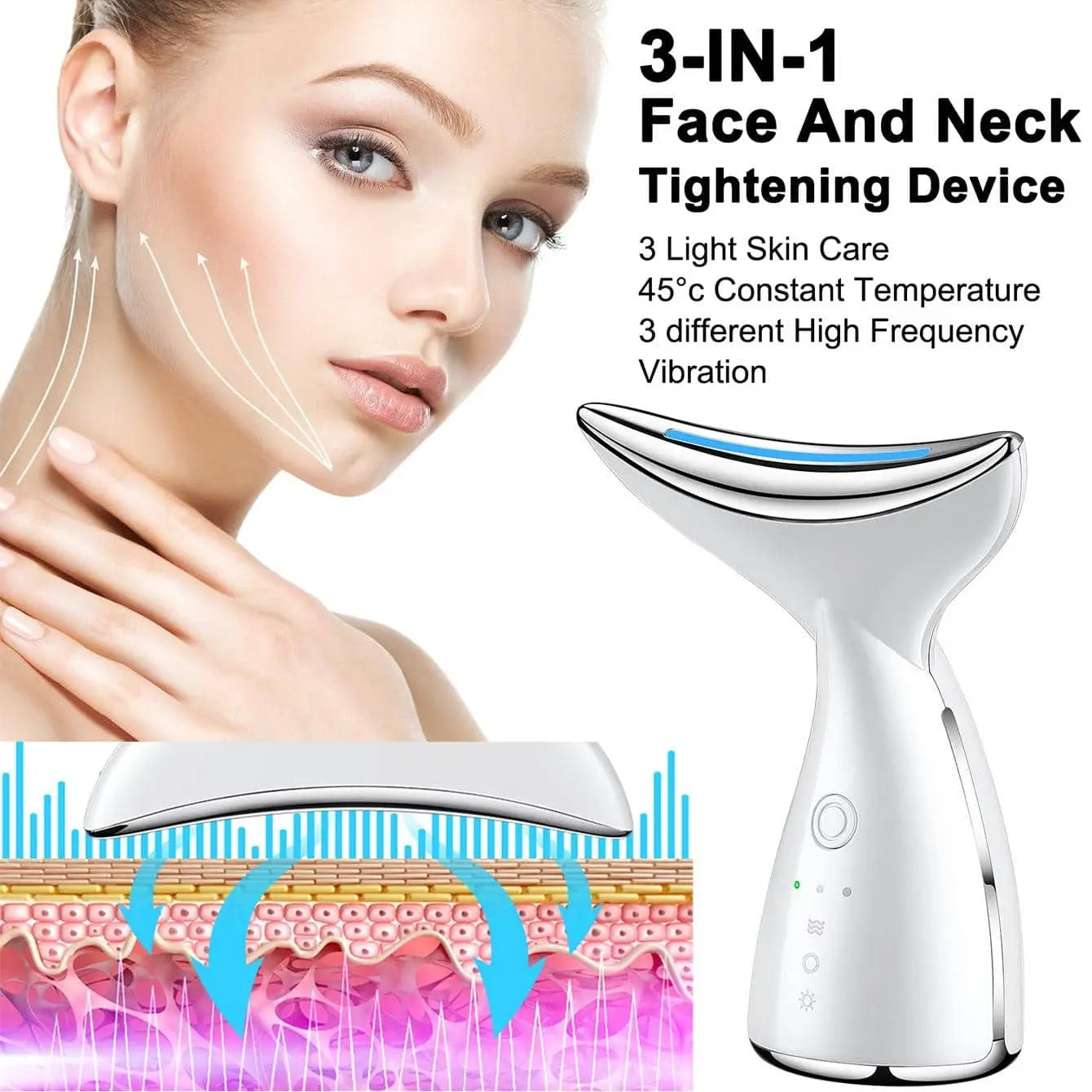 Face Tightening Device, Firm And Tightens Sagging Skin Face Neck Massager, Beauty Facial Massager For Women And Men - White DC-Funny Candle Co