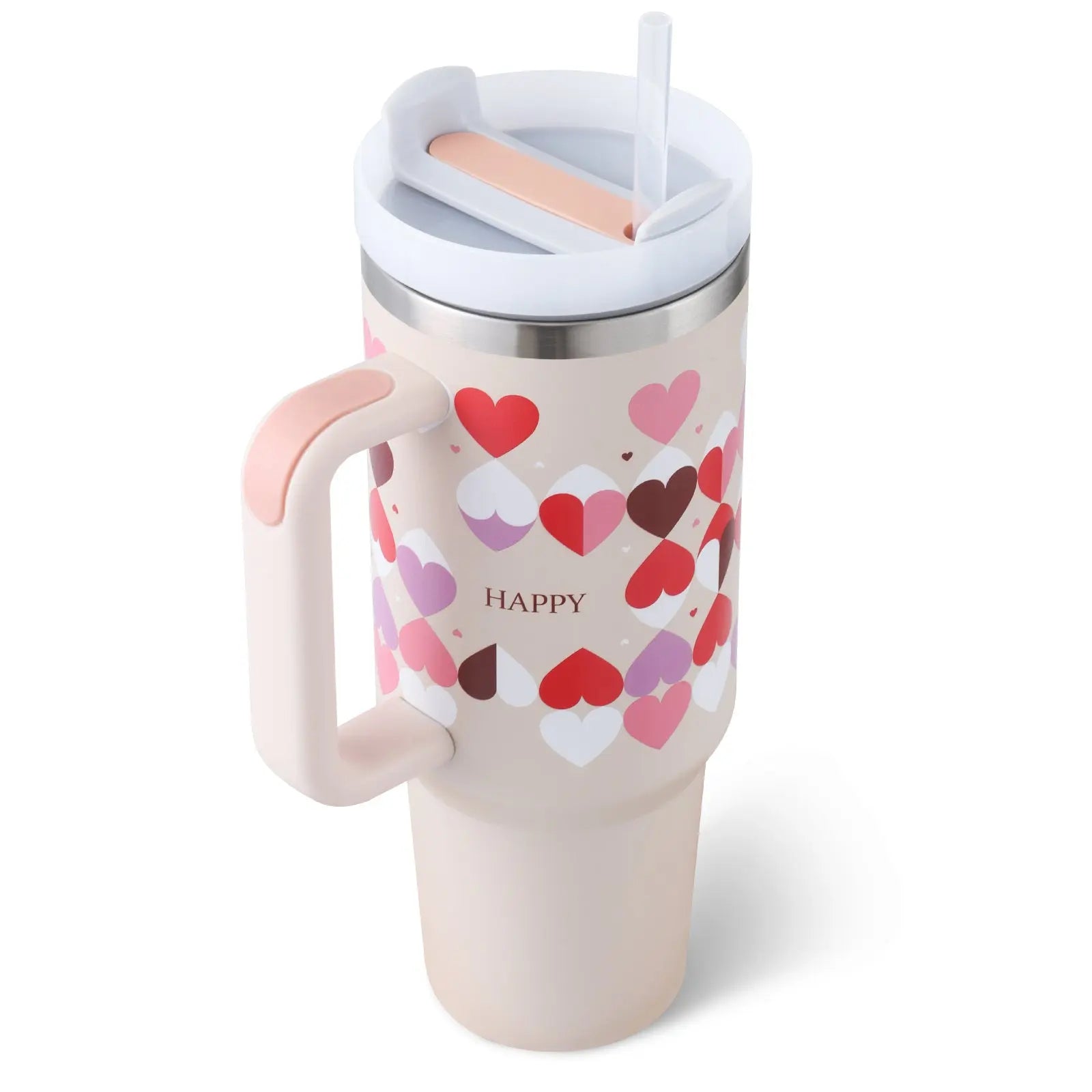 40 Oz Tumbler With Handle Straw Insulated, Stainless Steel Spill Proof Vacuum Coffee Cup Tumbler With Lid Tapered Mug Gifts For Valentine Lover Suitable For Car Gym Office Travel global warehouse