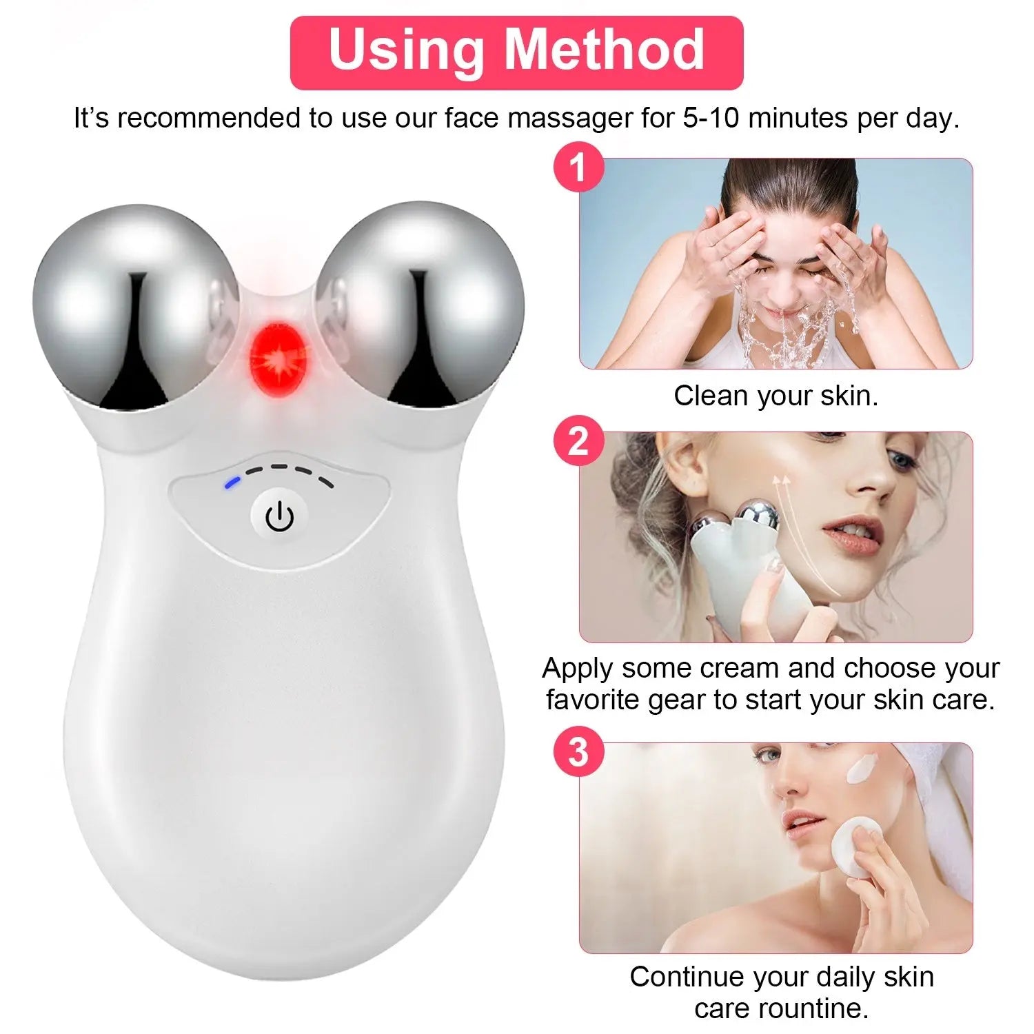 1Pc Micro-current Face Massager Rechargeable Face Neck Roller Intelligent Facial Massager With 5 Gears For Skin Tightening Skin Lifting Wrinkle Reducing DC-Funny Candle Co