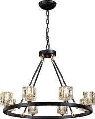 Black Wagon Wheel Chandelier, 8-Light Farmhouse Crystal Chandeliers DC-Funny Candle Co