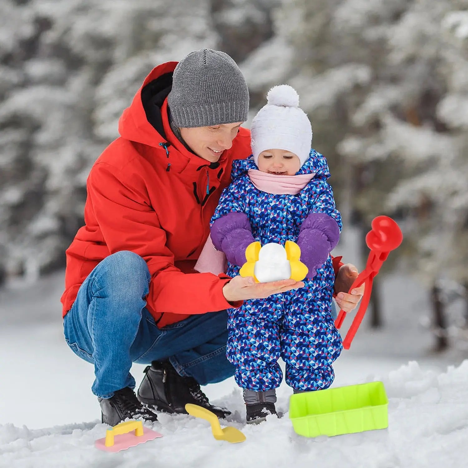 Set Of 15Pcs Winter Snowball Tool Kit Kids Snow Molds Outdoor Snow Beach Toys For Kids Toddlers Adults Snowman Snowflake Duck Dinosaur DC-Funny Candle Co