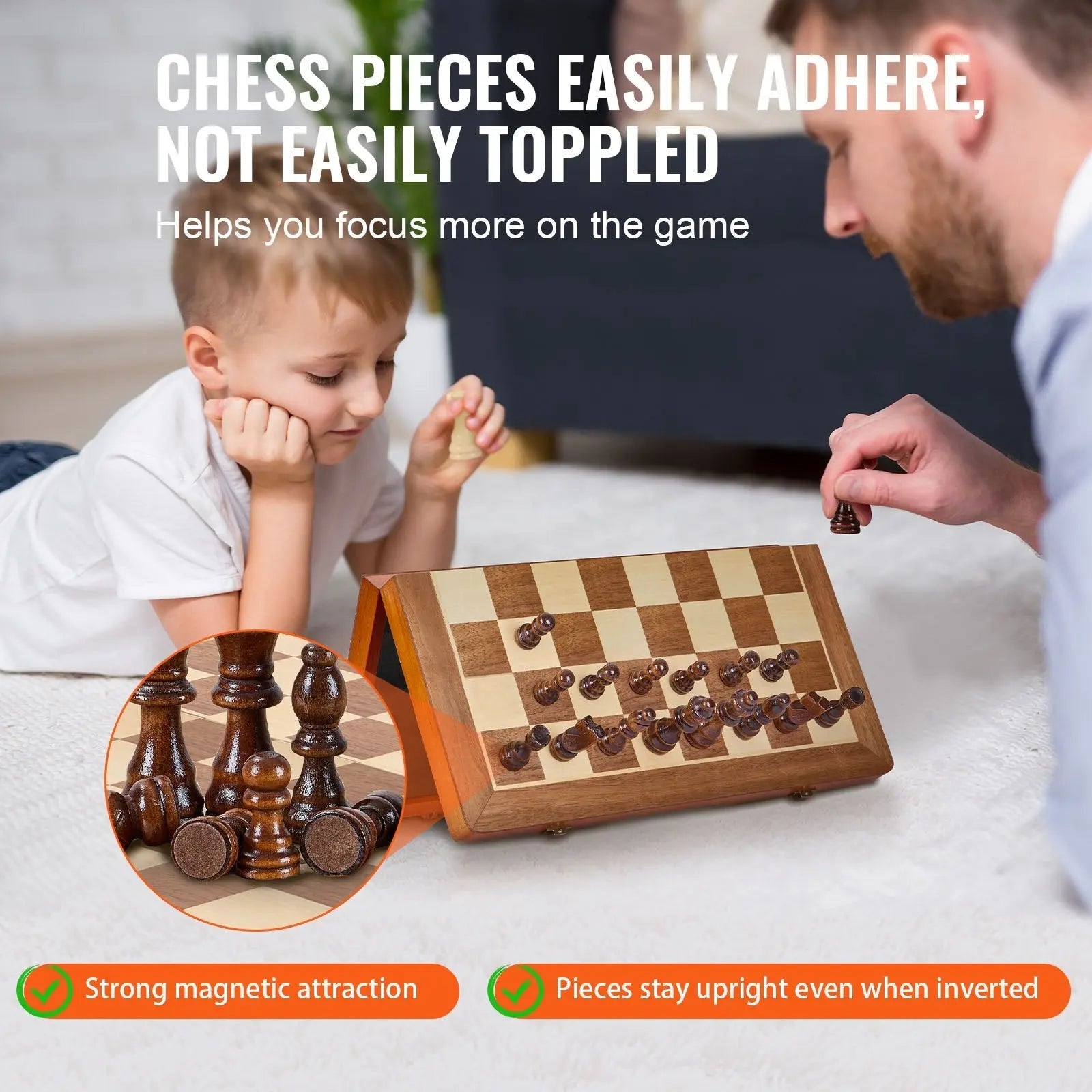 VEVOR Magnetic Wooden Chess Set, 15 Inch 2-IN-1 Chess Checkers Game Set DC-Funny Candle Co
