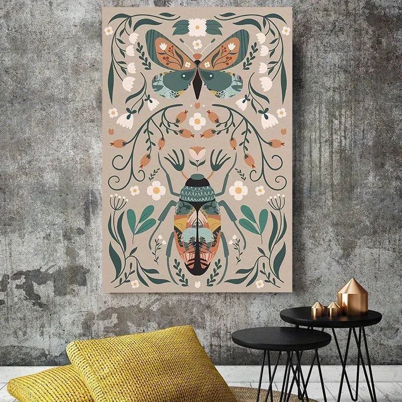 1pcs Modern Classic Wood Frame Canvas Wall Decor With Plant Flower & Butterfly Print, Girls Bedroom Wrap Canvas Painting, Animal Nature Digital Art, Realism Mid-Century Bohemian Collegiate Room Decor DC-Funny Candle Co