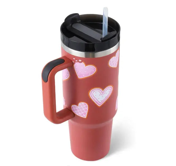 40 Oz Tumbler With Handle Straw Insulated, Stainless Steel Spill Proof Vacuum Coffee Cup Tumbler With Lid Tapered Mug Gifts For Valentine Lover Suitable For Car Gym Office Travel global warehouse