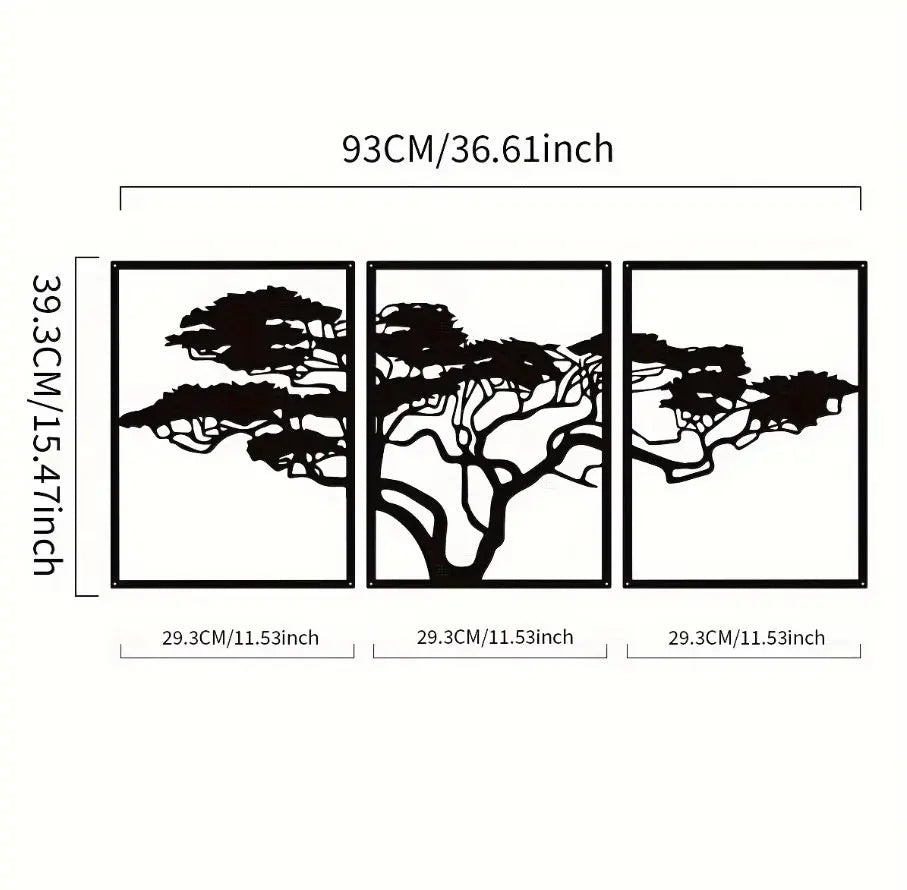 Set Of 3 Black Metal Tree Of Life Wall Arts,Stunning Boho Spiritual Decor DC-Funny Candle Co