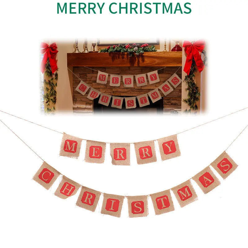 Merry Christmas Sackcloth Flag Christmas Banner Christmas Banner Decoration global warehouse
