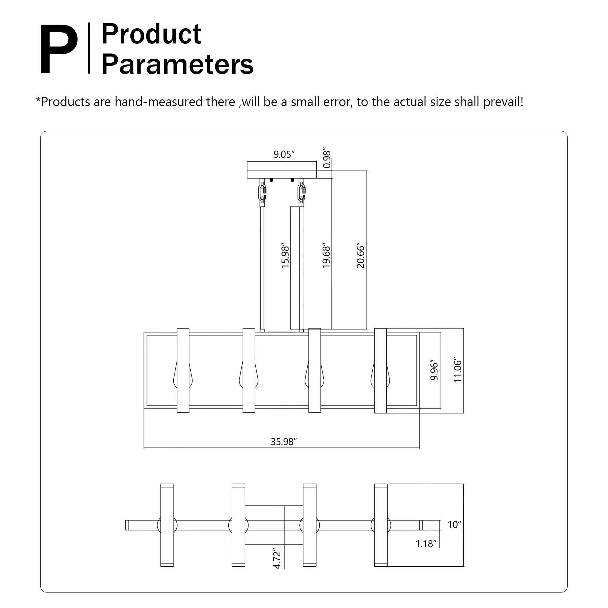 4-Light Kitchen Island Lights Pendant Light Farmhouse Dining Room Light Fixture, Rustic Wood And Black Metal Rectangular Chandelier, Hanging Lighting For Living Room,Conference Room, Home Office DC-Funny Candle Co