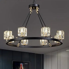 Black Wagon Wheel Chandelier, 8-Light Farmhouse Crystal Chandeliers DC-Funny Candle Co