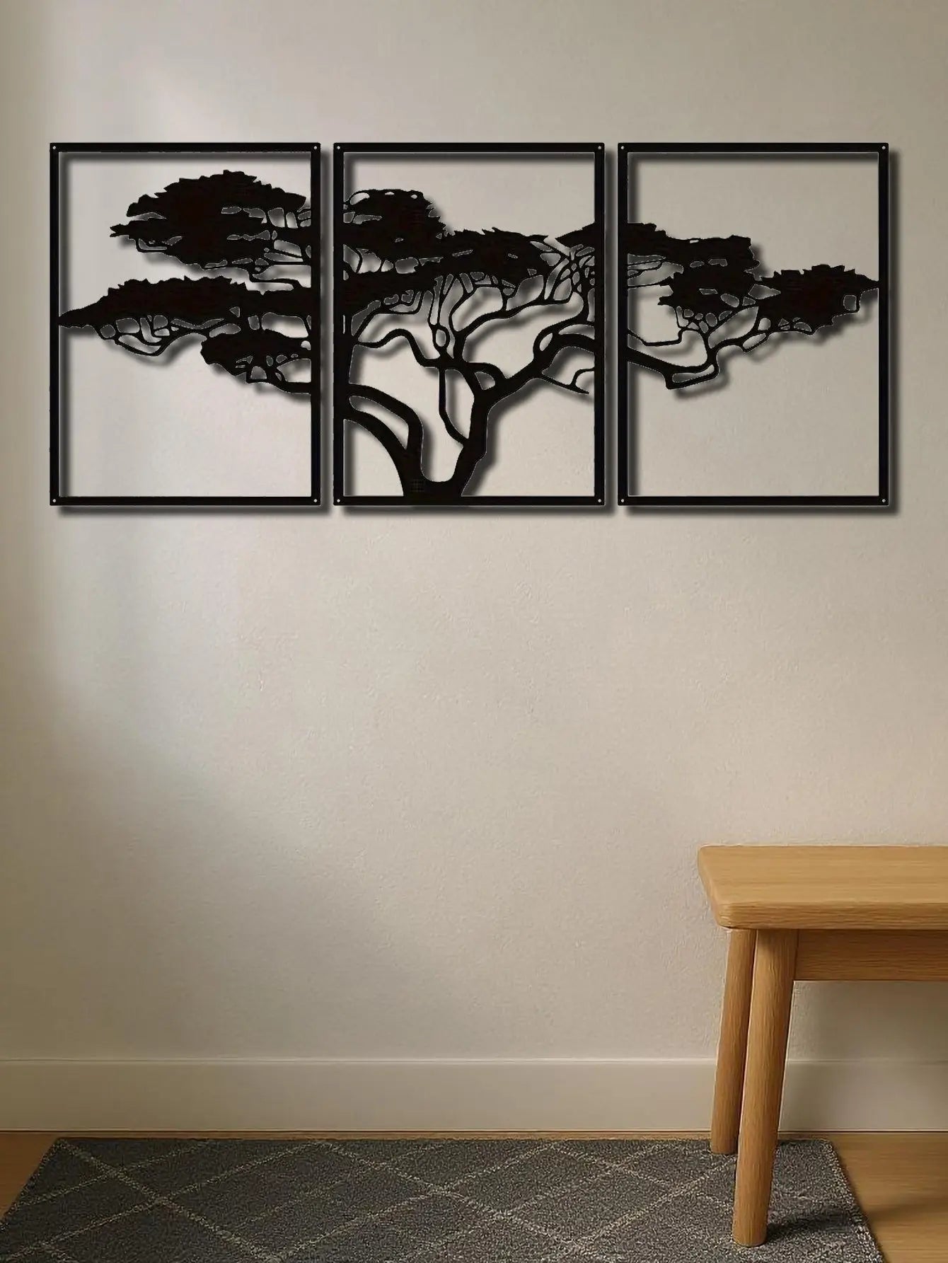 Set Of 3 Black Metal Tree Of Life Wall Arts,Stunning Boho Spiritual Decor DC-Funny Candle Co
