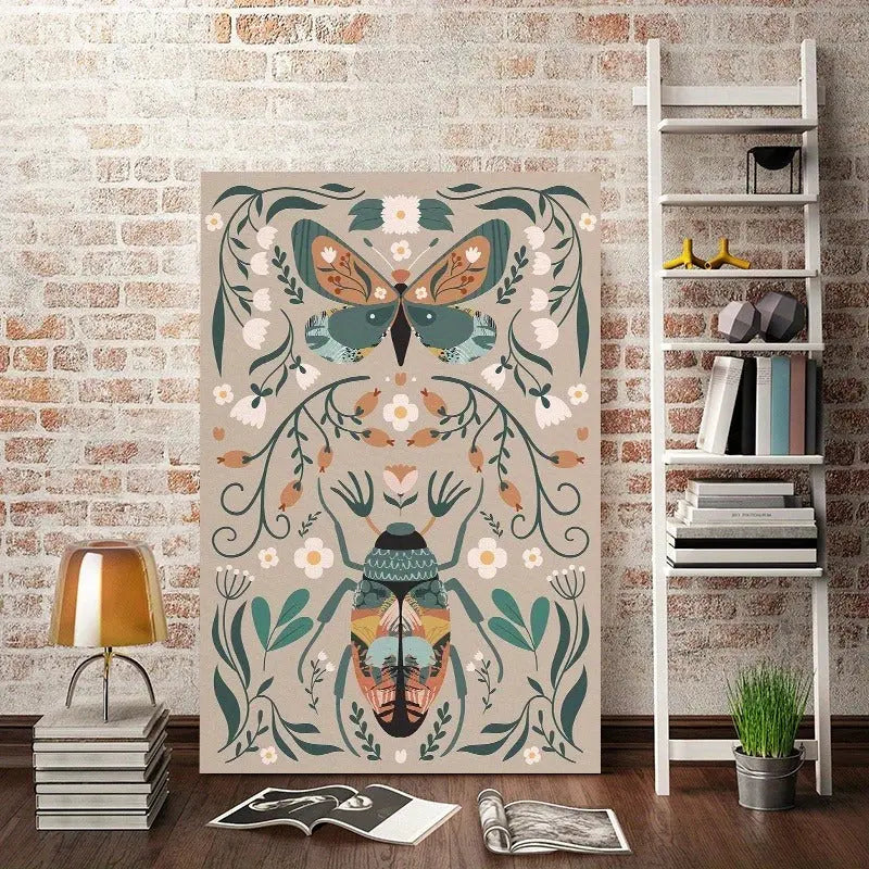 1pcs Modern Classic Wood Frame Canvas Wall Decor With Plant Flower & Butterfly Print, Girls Bedroom Wrap Canvas Painting, Animal Nature Digital Art, Realism Mid-Century Bohemian Collegiate Room Decor DC-Funny Candle Co