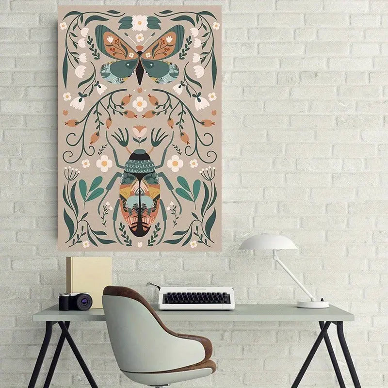 1pcs Modern Classic Wood Frame Canvas Wall Decor With Plant Flower & Butterfly Print, Girls Bedroom Wrap Canvas Painting, Animal Nature Digital Art, Realism Mid-Century Bohemian Collegiate Room Decor DC-Funny Candle Co