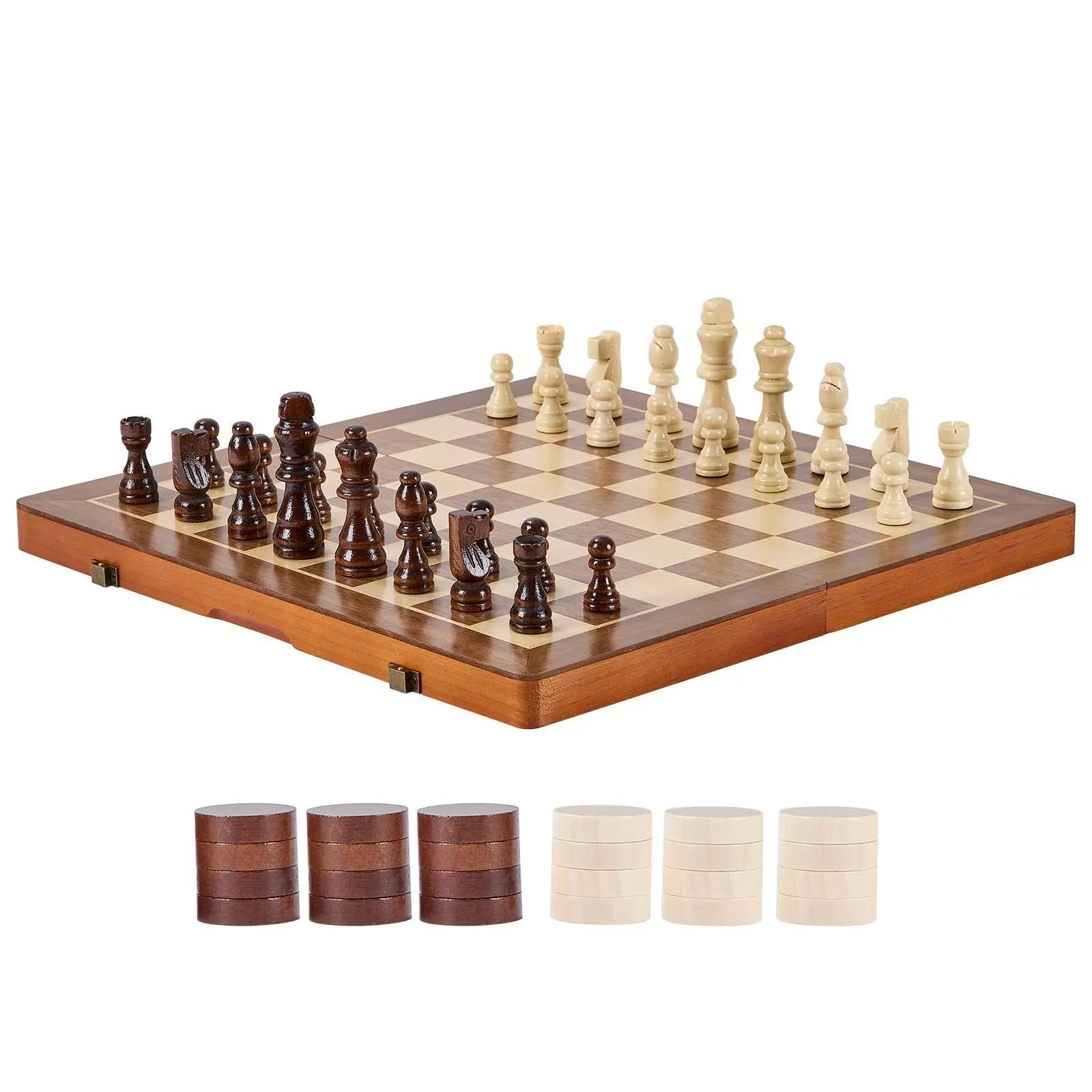 VEVOR Magnetic Wooden Chess Set, 15 Inch 2-IN-1 Chess Checkers Game Set DC-Funny Candle Co