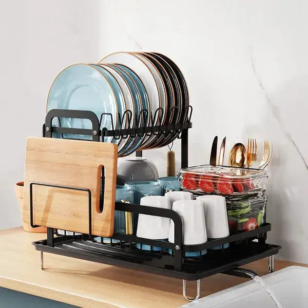 2-Tier Dish Drying Rack For Kitchen Counter Space Saving Rustproof Dish Rack With Drainboard Detachable Kitchen Drainer Organizer Set DC-Funny Candle Co