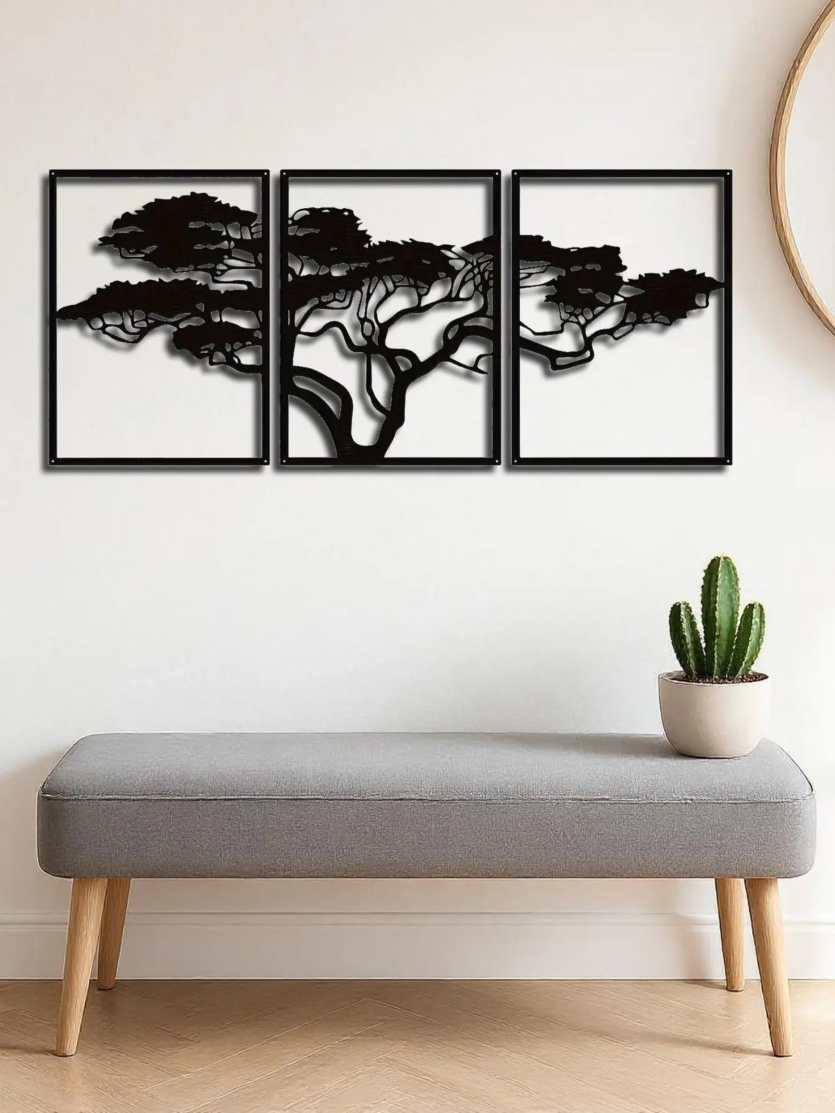 Set Of 3 Black Metal Tree Of Life Wall Arts,Stunning Boho Spiritual Decor DC-Funny Candle Co