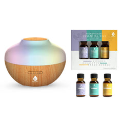 Pursonic Aromatherapy Diffuser & Essential Oil Set-Ultrasonic Top 3 Oils-300ml with 2 Mist Settings 7 Ambient Light Settings DC-PURSONIC