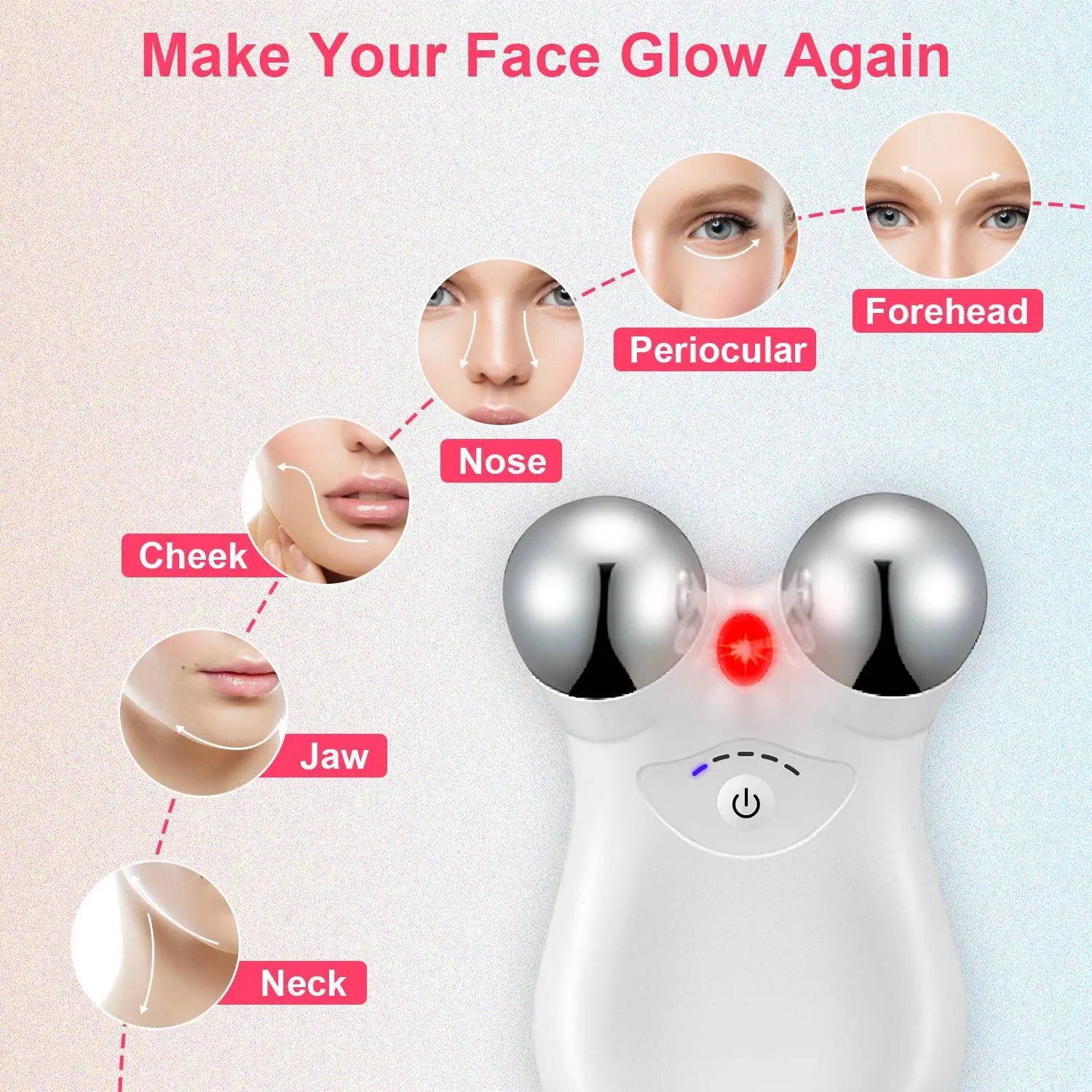1Pc Micro-current Face Massager Rechargeable Face Neck Roller Intelligent Facial Massager With 5 Gears For Skin Tightening Skin Lifting Wrinkle Reducing DC-Funny Candle Co