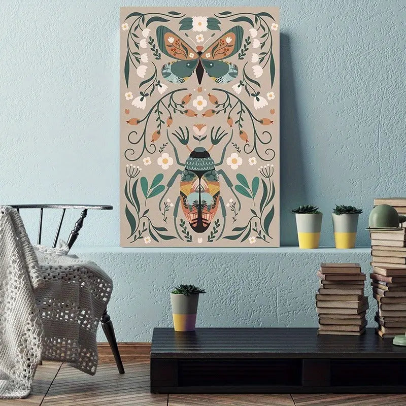 1pcs Modern Classic Wood Frame Canvas Wall Decor With Plant Flower & Butterfly Print, Girls Bedroom Wrap Canvas Painting, Animal Nature Digital Art, Realism Mid-Century Bohemian Collegiate Room Decor DC-Funny Candle Co