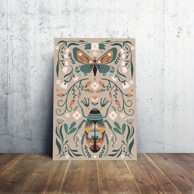 1pcs Modern Classic Wood Frame Canvas Wall Decor With Plant Flower & Butterfly Print, Girls Bedroom Wrap Canvas Painting, Animal Nature Digital Art, Realism Mid-Century Bohemian Collegiate Room Decor DC-Funny Candle Co