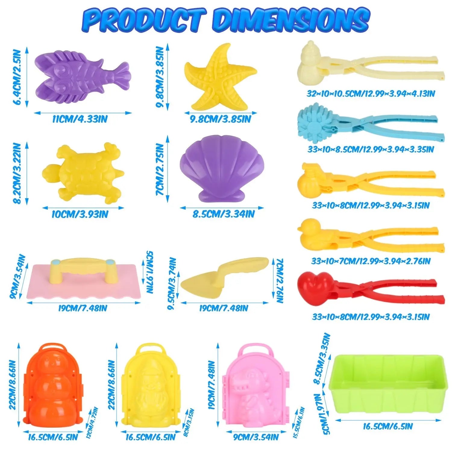 Set Of 15Pcs Winter Snowball Tool Kit Kids Snow Molds Outdoor Snow Beach Toys For Kids Toddlers Adults Snowman Snowflake Duck Dinosaur DC-Funny Candle Co