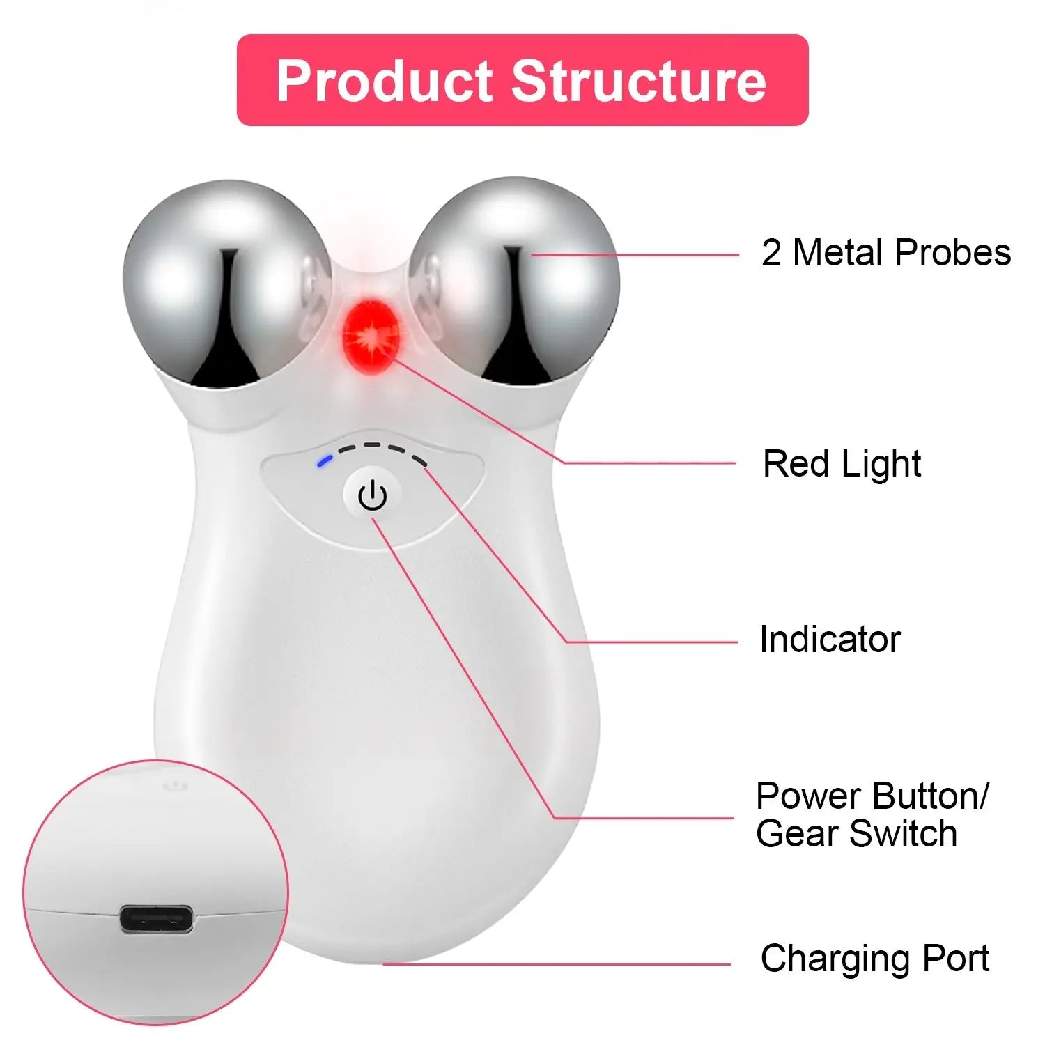 1Pc Micro-current Face Massager Rechargeable Face Neck Roller Intelligent Facial Massager With 5 Gears For Skin Tightening Skin Lifting Wrinkle Reducing DC-Funny Candle Co