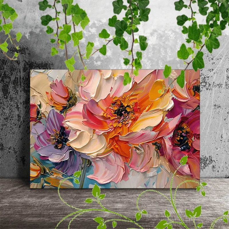1pc Vibrant Floral Canvas Art With Wooden Frame - Textured Pastel Flowers, Abstract Blossom Arrangement For Home & Office Decor, Ideal For Living Room, Corridor, Anniversary DC-Funny Candle Co