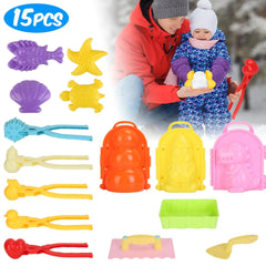 Set Of 15Pcs Winter Snowball Tool Kit Kids Snow Molds Outdoor Snow Beach Toys For Kids Toddlers Adults Snowman Snowflake Duck Dinosaur DC-Funny Candle Co