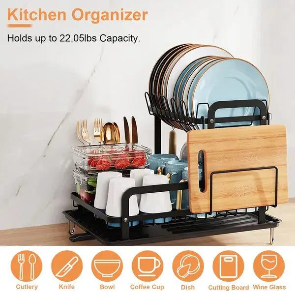 2-Tier Dish Drying Rack For Kitchen Counter Space Saving Rustproof Dish Rack With Drainboard Detachable Kitchen Drainer Organizer Set DC-Funny Candle Co