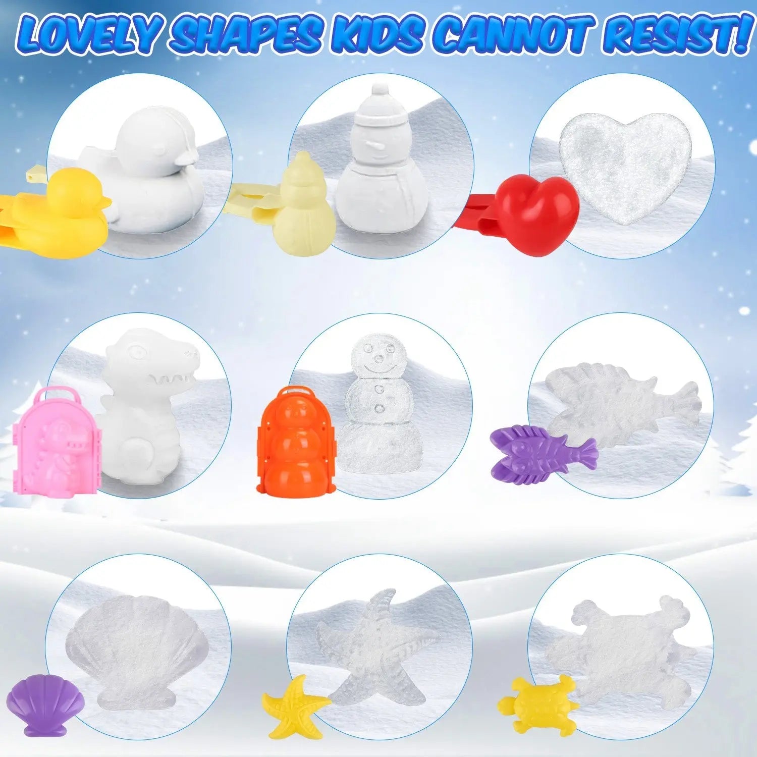 Set Of 15Pcs Winter Snowball Tool Kit Kids Snow Molds Outdoor Snow Beach Toys For Kids Toddlers Adults Snowman Snowflake Duck Dinosaur DC-Funny Candle Co