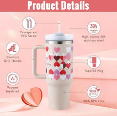 40 Oz Tumbler With Handle Straw Insulated, Stainless Steel Spill Proof Vacuum Coffee Cup Tumbler With Lid Tapered Mug Gifts For Valentine Lover Suitable For Car Gym Office Travel global warehouse