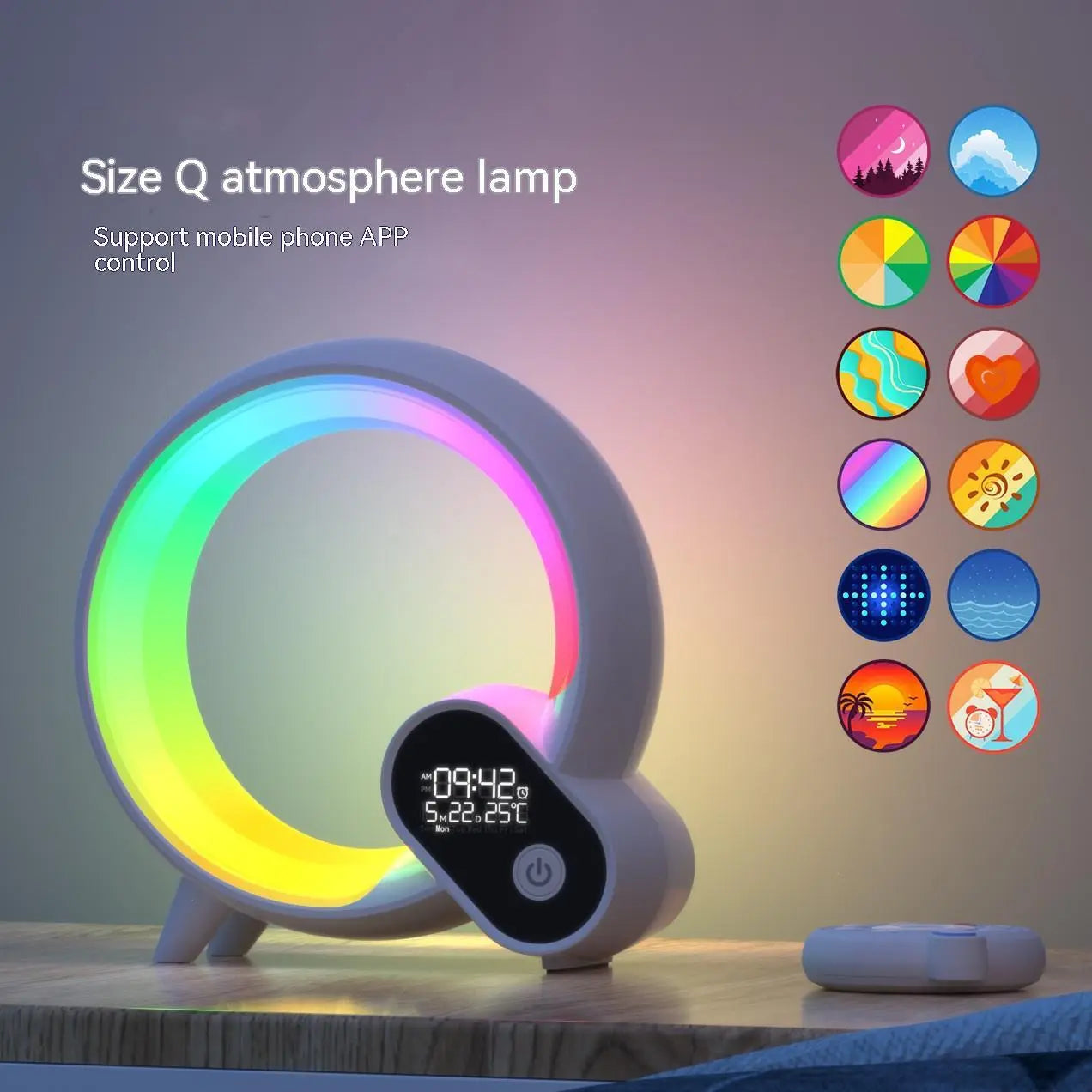 Creative Q Light Analog Sunrise Digital Display Alarm Clock Bluetooth Audio Intelligent Wake-up Q Colorful Atmosphere Light The Hippie Vibe Shop